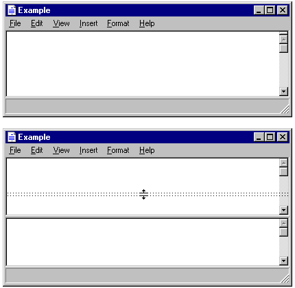 Dragging a split box to create another view of the document.