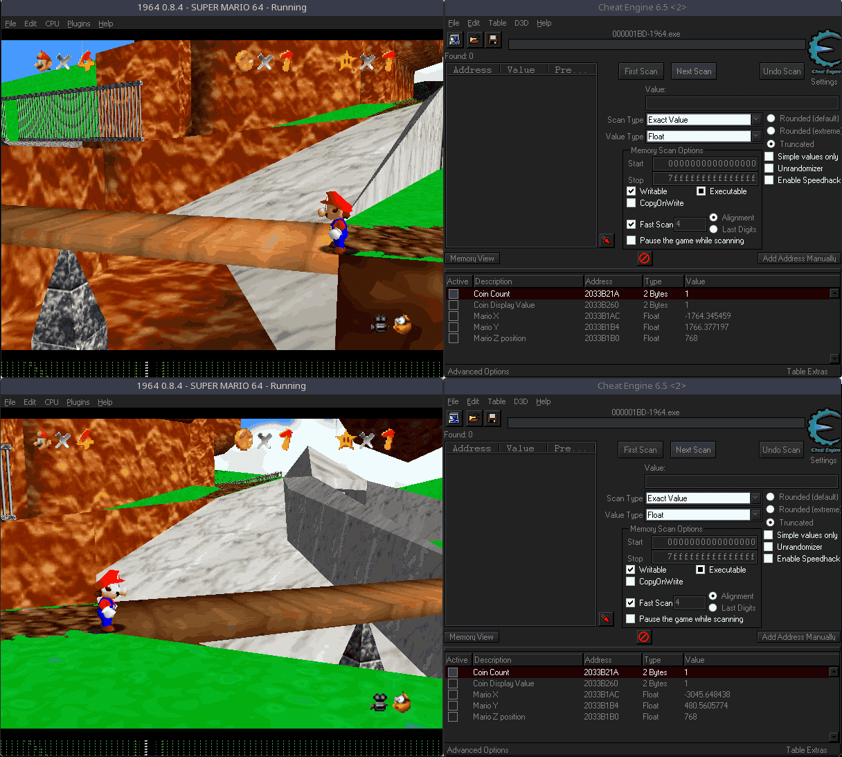 Cheat Engine before/after screenshot