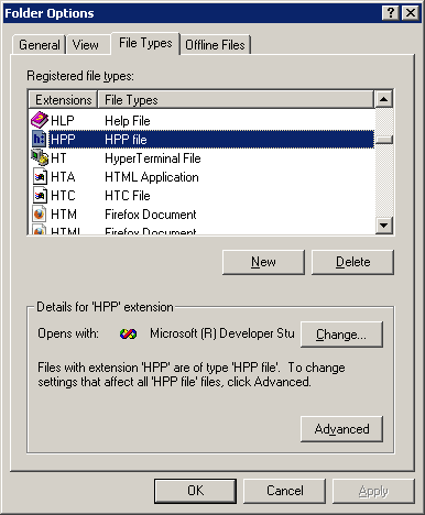 Windows 2000 file associations window