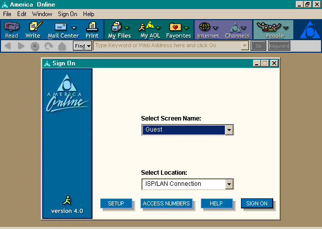 AOL 4.0 login screen