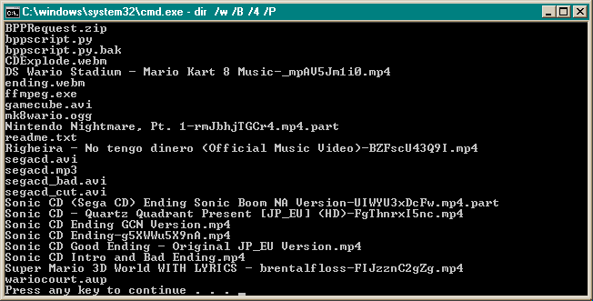 Command prompt window showing a directory listing