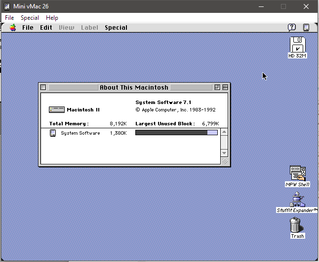 Mini vMac emulating a Macintosh II