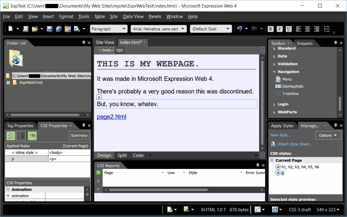 Screenshot of MS Expression Web