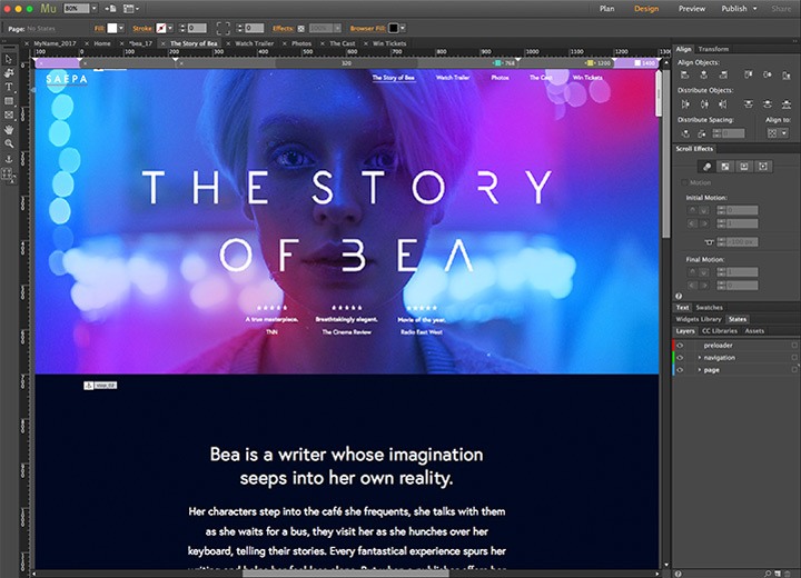 Screenshot of Adobe Muse from Adobe's website