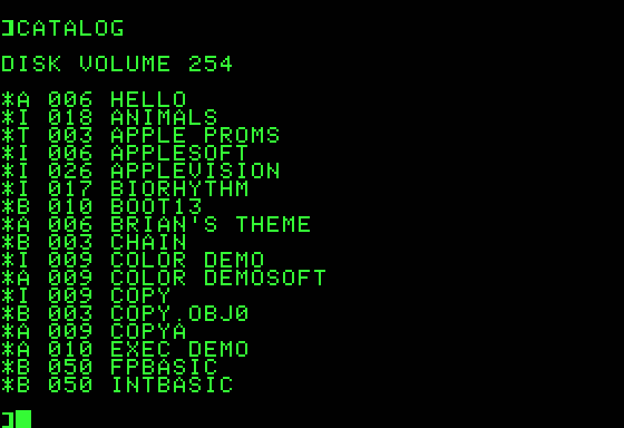 Apple DOS file listing