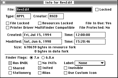 File properties dialog on Classic Mac OS
