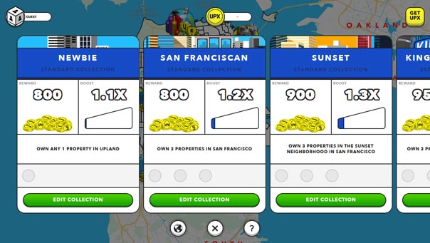 "Collections" of properties that can be unlocked in Upland