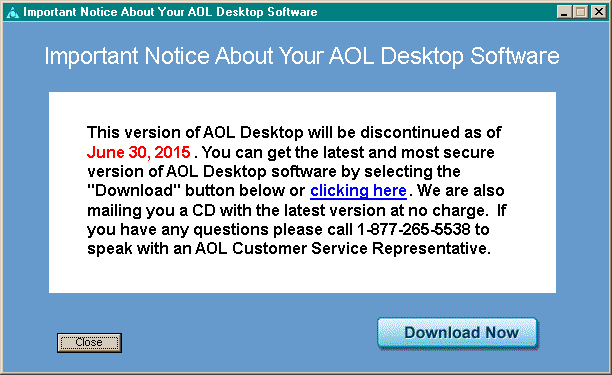AOL Desktop notice