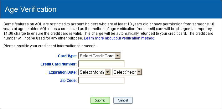 Credit Card webpage.